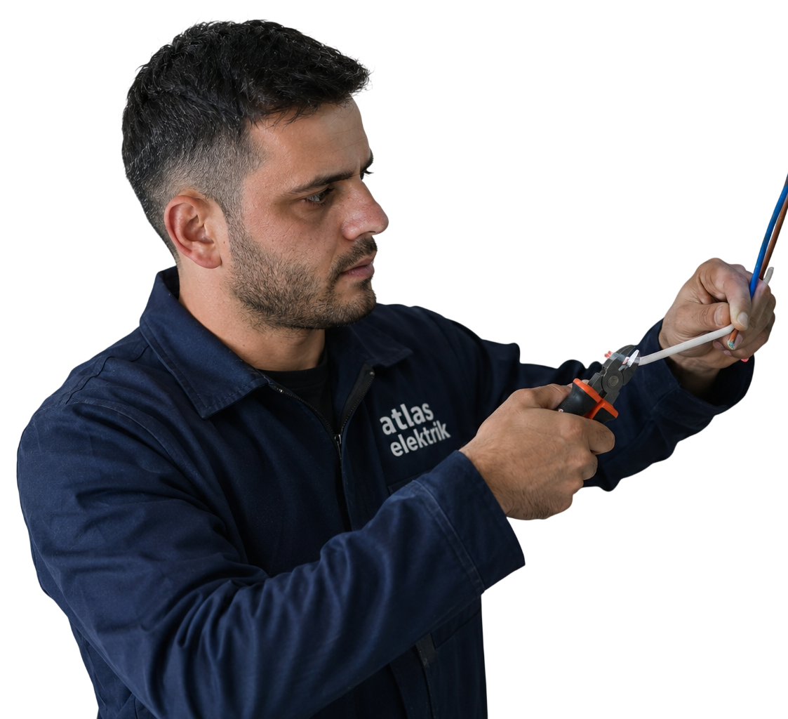 Atlas Elektrik personeli elektrik tesisatı üzerinde çalışıyor